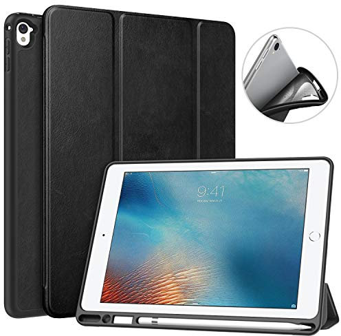 MoKo Custodia per iPad Pro 9.7 con Portapenna per Apple Pencil, Protettiva Ultra Sottile, Supporta Funzione Auto Sveglia/Sonno per Apple iPad Pro 9.7 Inch 2016 Tablet, Nero