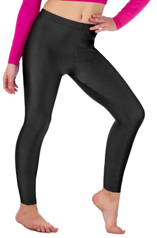 Re Tech UK Legging de Gymnastique/Danse - pour Fille - Lycra/élastiqué - sans sous-Pied - Brillant/Fluo - Noir - 5-6 Ans