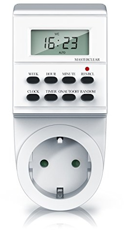 Digitale Zeitschaltuhr - Timer mit 1,5 Zoll LCD-Display - 3680W Steckdosenschalter - 8 on Off Programme - Zufallsschaltung - 12 24h-Modus - integrierter Berührungsschutz - Steckdose - Weiß
