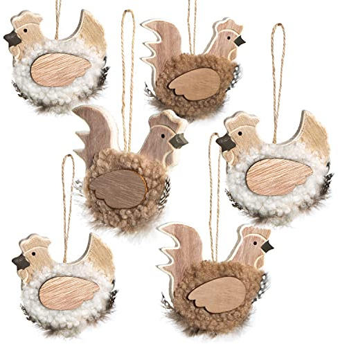 Osteranhänger Hahn & Henne, 6 Stück: Hühner zum Aufhängen, Fensterdeko Hängend, Osterdekoration Holz, Huhn-Anhänger, Deko Osterstrauch & Fenster, Osterdeko Frühling & Ostern, Holzanhänger, 9,5 x 9 cm