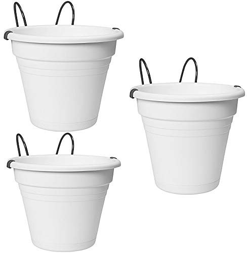 esto24 3er Set Hängetopf aus Kunststoff mit abnehmbaren Wasserüberlauf Ø 20 cm, Blumentopf in 6 Farben erhältlich (3X Weiß)