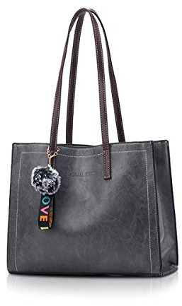 NICOLE&DORIS Damen Handtasche Mode Schultertasche PU Leder Henkeltasche Top-Griff Shopper Tasche Hobo Bag Elegant Handtaschen mit Anhänger Dunkelgrau