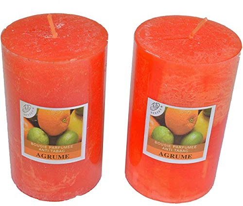 Lot De 2 Grosses Bougies Votives Decoratives Parfumées, Anti Tabac,,Candles Pour La Decoration de L' Intérieur De votre Maison Et pour Créer Une Ambiance. Orange, Parfum Agrume 6x10 cm Durée 40h