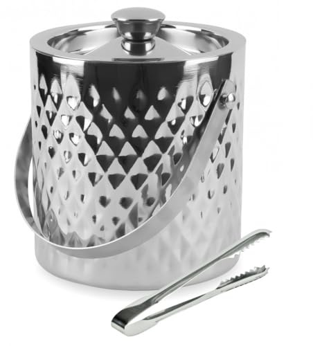 Doppelwand-Eiskübel aus Edelstahl Eiseimer Eisbehälter Eiswürfelbehälter 1.5L KINGHOFF KH-1508