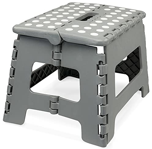 Klapphocker - Klappbarer Tritthocker - Bis 100 kg belastbar - Klapptritt Hocker mit 1 Stufe - Haushaltsleiter für Kinder & Erwachsene - Grau