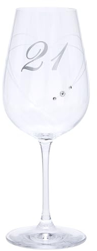 Copa de vino de 21.º cumpleaños con corazón grabado y detalles de diamantes, 550 ml, en caja de regalo