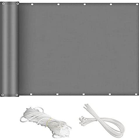 QIAOH Balkon Sichtschutz Ohne Bohren 75cm x 900cm, Balkonverkleidung Wind- Und UV-Schutz,160g/m², Mit Montagezubehör, 100% Polyester, Für Balkongeländer, Terrasse