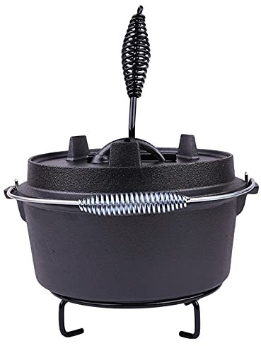 AIZYR Four Hollandais en Fonte Pré-Assaisonné - Pot De Camping Profond Extérieur avec Couvercle Et Outil De Levage De Couvercle pour La Cuisson Au Feu De Camp Ou Au Foyer