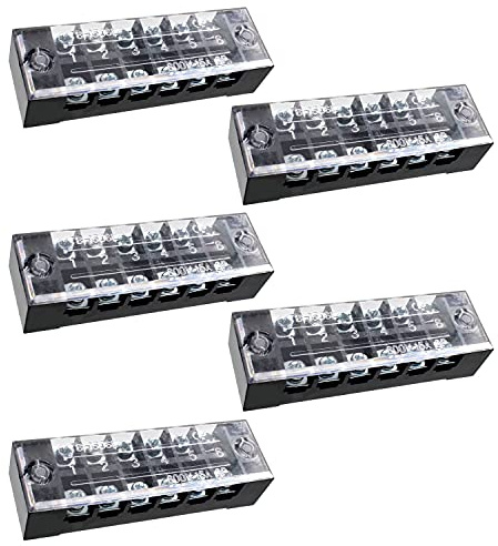 SRJQXH 5 Stück 6 Bit Schraubklemmenleiste Set, 600V 15A Zweireihige Schraubklemmen, Vorisolierte Terminal Barrier Strip mit Schutzhülle, für Haushaltsgeräte, Elektronische Schaltung