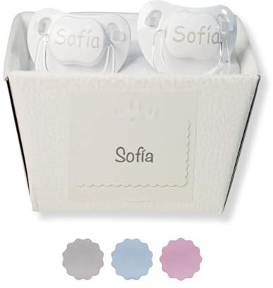 Schnuller für Babys, personalisierbar mit Namen, für Babys von 0-6 Monaten, BPA-frei, präsentiert in eleganter Vintage-Box (Neutral, 2 Schnuller) | BebeDeParis | Geschenk für Neugeborene, Mädchen, BPA-freies Silikon, inklusive personalisierter Box (neutral). BebeDeParis