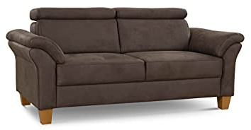Cavadore 3-Sitzer-Sofa Ammerland / 3er-Couch im Landhausstil mit Federkern + verstellbaren Kopfstützen / 186 x 84 x 93 / Wildlederoptik, Braun