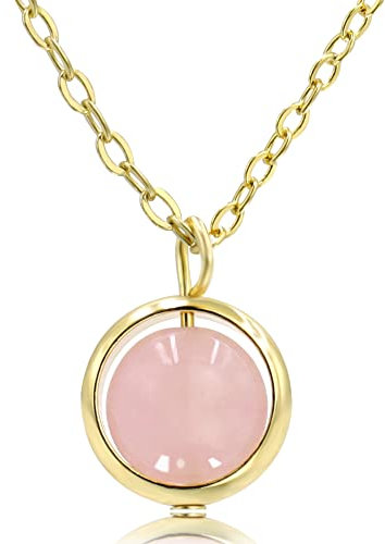 MISS RIGHT Dainty Healing Crystal Ball Lucky Bead Necklace 18K Gold Plated Chain for Women, Simple Rose Quartz Chakra Gemstone Beaded Necklaces, 16 inch, Gemstone, No Gemstone