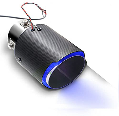 ihreesy Auto Heckauspuff,Kohlefaser Auto Endrohr Schalldämpfer Auspuffrohr mit LED Auto Auspuffrohr Auspuffblende Auspuff Endrohr Außendurchmesser weniger als 55mm,Blau Gebogen