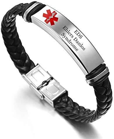 KBNSUIAN Medicinskt armband för kvinnor män, läder, ID, sjukdom, allergi, medvetenhet, varning, anpassad identifiering, smycken, nödsituation, livräddare, med hjälpväska