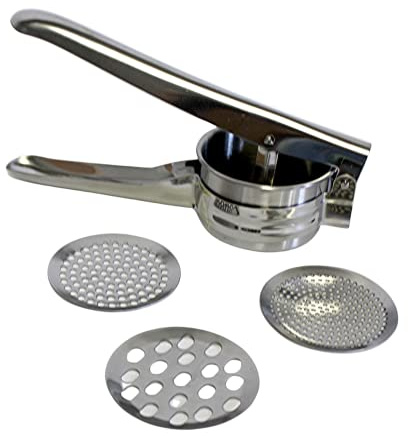 Stainless Steel Potato Ricer with 3 Interchangeable Discs – Manual Press for Mashed Potatoes, Vegetables, Fruits, Cauliflower, Squash & Baby Food
