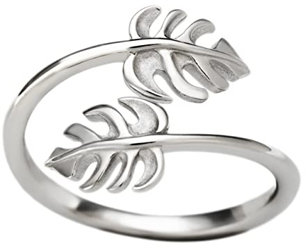 Aloha Jewelry Sterling Silver Two Monstera Leaf Adjustable Easy Resize Wrap Around Bypass Ring Eternity Band (Silver, 7.5 - 13), EMVSSRBPM9