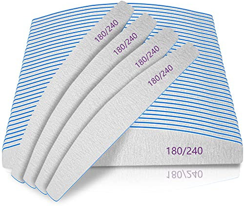 Nagelfeilen, 50 Stück Nagelfeile Professional 180/240 Körnung, Nagelfeilen für Naturnägel, Nagelfeilen-Set waschbar und wiederverwendbar, Schmirgelbrett für Nägel