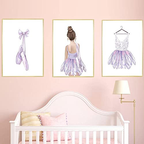 HMXQLW Ballett Mädchen Wandbilder Prinzessin Nordic Bilder kunstdrucke Kinderzimmer Deko,Baby Geschenk Leinwandbilder Baby Mädchen Poster und Drucke Wandkunst Schlafzimmer Rahmenlos (3X30X40CM,1)