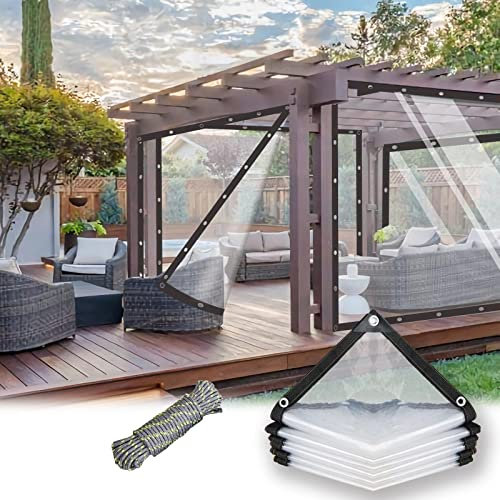 SDLLG Plane transparent Trennvorhänge mit ösen wasserdichte 3x4m Abdeckplane aus PE 0,12mm Klar Regenschutzplane Windschutz Gewächshaus für Pavillons/Pergola/Balkone/Gärten/Garage/Vorbau