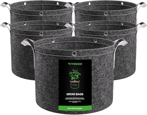 VIVOSUN Lot de 5 Sacs de Culture de 25 gallons, Pots en Tissu Non tissé épais de 360 g avec poignées à Sangle, Anneaux Polyvalents, pour la Formation de Plantes à Faible Stress, Fruits, légumes et