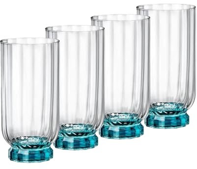 Bormioli Rocco Florian 14.5 oz. Highball and Long Island Iced Tea Cocktail Beverage Drinking Glasses, Lucent Blue, Set of 4