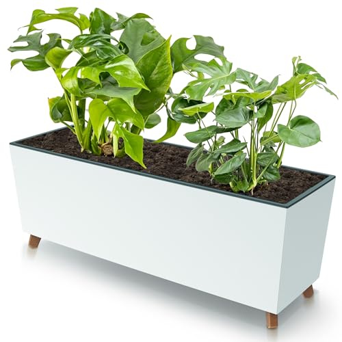 botle Jardinera con patas blanca, 77 x 30 cm, estructura lisa con inserto para plantas, plástico, tamaño grande, con 2 estabilizadores, resistente a los rayos UV, para interiores y exteriores