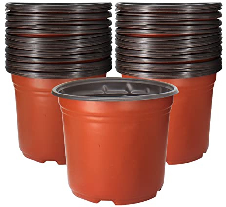 Huvai 50 Pack 1 Gallon Plastic Plant Nursery Pots Thickened Soft Plastic Plant Pots with 50 Pcs Waterproof Plastic T-Type Plant Tags and 2Pcs/Set Transplanting Digging Mini Tools