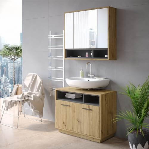 Vicco mobile sottolavabo per bagno Beatrice, Rovere/Antracite, 80 x 64 cm