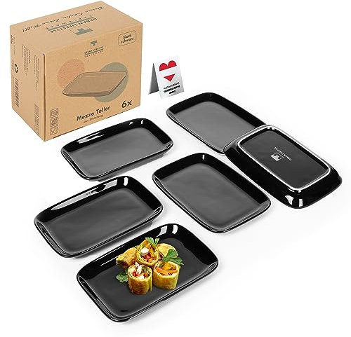 Urban Lifestyle Piatti mezzetini neri in gres 15 x 10 x 1,7 cm, set da 6 pezzi antipasti antipasti, antipasti, dessert mezze, piatti rettangolari per sushi