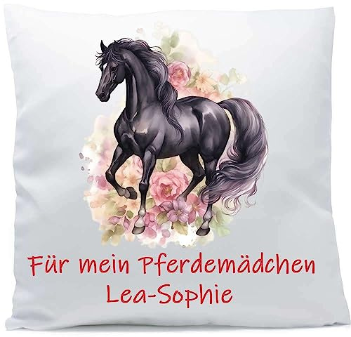 SL-Store Kissen mit Namen und Wunschtext personalisiert Pferd schwarz 40x40 cm inkl. Füllung Kuschelkissen Namenskissen