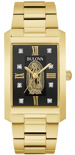 Bulova Our Lady of Guadalupe Gold Stainless Steel 3-Hand Quartz Watch with Diamonds