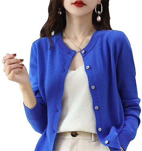 Bollrllr Women’s Cashmere Round Neck Cardigan for Spring Autumn Winter, Long Sleeve Knitted Cardigan, Solid Colour, Soft