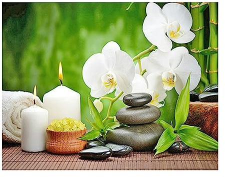 SHEGZHUC Diamond Painting Orchidee Kerze 50x40 cm – Diamantmalerei Zen-Blume – Bild Zen-Landschaft