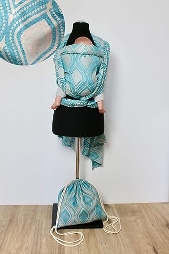 Babytragetuch aus 100% Bio-Baumwolle | Gr. 6 (470cm) | ab Geburt bis Ende der Tragezeit | diagonal elastisch gewebt | nachhaltig produzierte Garne | Sparkling Peacock