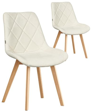 B&D home® Esszimmerstühle Tania 2er Set – Polsterstuhl mit ergonomischer Sitzschale, Webstoff Creme, Massivholzbeine Natur, skandinavisches Design für Esszimmer, Küche, Büro, Wohnzimmer