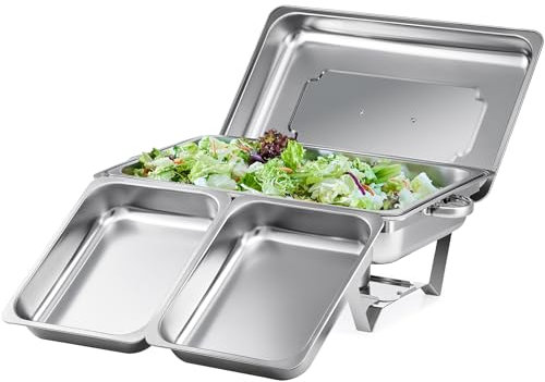 Wilprep 9L Chafing Dish Buffet con 1 Pieno e 2 Mezze Vassoio Scaldavivande Buffet in Acciaio Inox Vassoio di Riscaldamento per Servire per Buffet di Catering e Feste (1 Pezzo-1x1+2x1/2 Contenitori)
