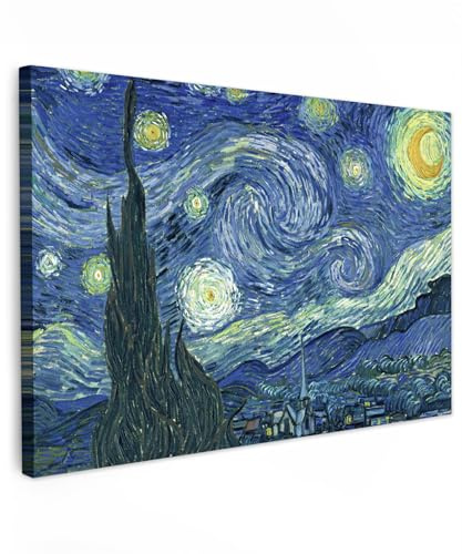MuchoWow© Leinwandbild Groß XXL Dekoration Wohnzimmer Bilder Aufhängen Wall | 120x80 cm - Decoration Living Room Wohnungs Deko Moderne Sternennacht - Gemälde - Alte Meister - Vincent van Gogh