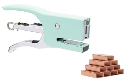 NatSumeBaiscs Mini Green Plier Stapler with # 10 Staples Cute No.10 Manual 15 Sheet Capacity Stapler with 1000 Rose Gold Staples for Office School Home Accessories Supplies (Green)