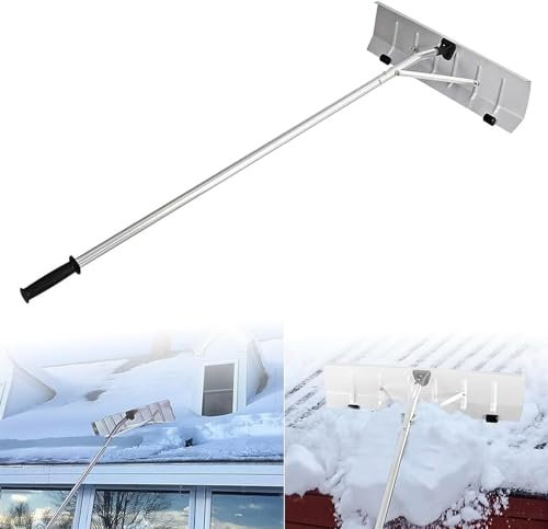 5–21 Fuß Verstellbarer Schneerechen, Teleskop-Schneeschaufeln mit Rad und 62 x 15 cm großer Klinge, Schneepflug zum Reinigen von Hausdächern, Blättern, Sträuchern und Gras
