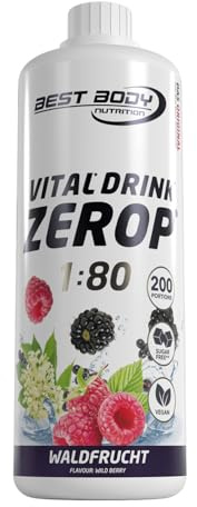 Best Body Nutrition Vital Drink Zerop (1000ml) Forest Fruit | Zuckerfrei, ohne Aspartam, kalorienarm, mit Vitamin B1, B6 und Niacin, Mischverhältnis 1:80, Geschmack Waldfrucht