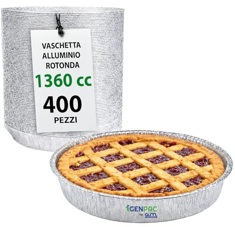 GM 400 Vaschette Alluminio Rotonde 22,5 cm da 1360 cc – Usa e Getta per Forno e Congelatore – Ideali per Torte e Gastronomia