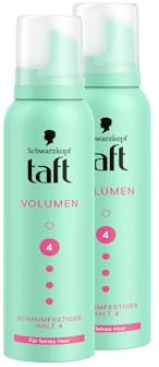 Schwarzkopf Taft Schaumfestiger Volumen (2x 150ml), Haltegrad 4, Haarschaum für feines Haar, volumengebendes Mousse, verhindert Föhnschäden, ohne zu verkleben, vegane Formel*