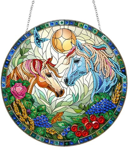 Starnearby DIY Diamond Painting Anhänger, 5D Diamanten Painting Tiere Bilder, Diamant Painting Kranz Set mit Kette, Diamant Malerei Einseitig Fensterbilder für Fenster Wand Und Eingang Decor