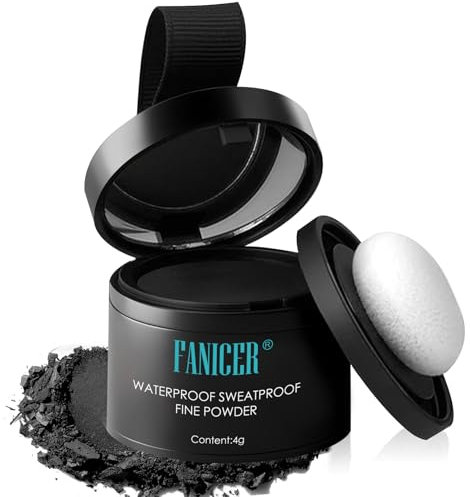 Retoca Raíces, Polvo Impermeable para Corregir y Densificar el Cabello, Para Mujeres y Hombres, Larga Duración Cubre Canas -4g, Negro