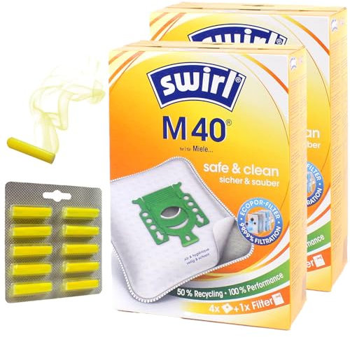 8 Sacs d'aspirateur + 10 Parfumés compatibles avec Miele Complete C3 Silence EcoLine, Silence EcoLine Plus, Special PowerLine, Total Care EcoLine | Compatible avec Swirl M40 - M40