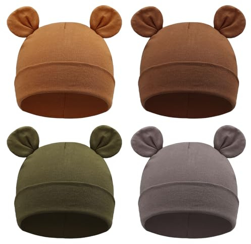 DRESHOW 4 Stücke Unisex Mütze Hut Junge Mütze Frühling Mützchen Kleinkind Wendemütze Jersey Slouch Beanie Bekleidung Unisex Infant Hut Kindergarten Mütze