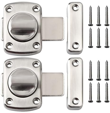 2 Pcs Rotate Bolt Latch Locks, Toilet Door Locks - Anti Theft, Applicable to Various Doors (Silver)