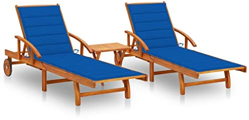 HEFZGDB Sonnenliegen 2 STK. mit Tisch und Auflagen Massivholz Akazie Feldbett Gartenliege Strandkorb Geeignet für Pool, Terrasse, Garten.