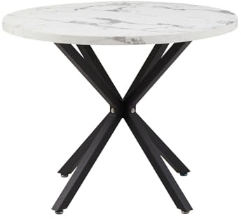 JZGORC Moderner Runder Esstisch Mit Industrieblech und Schwarzen Metallbeinen - Nordischer Tisch für Wohnzimmer oder Küche, 4-6 Personen, 100 cm - Marmorstruktur