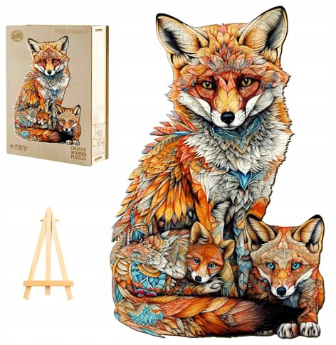 PASJO - Puzzle in legno per adulti con motivo volpe, 300 pezzi 46,6 x 30 cm - Idea regalo per bambini - Puzzle in legno a forma di volpe - Puzzle unico in legno a forma di animale - Creative Jigsaw in